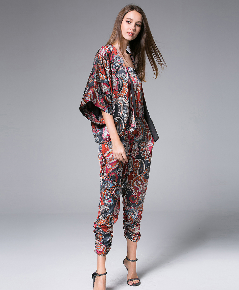 Coats - Grey Paisley Printed Kimono